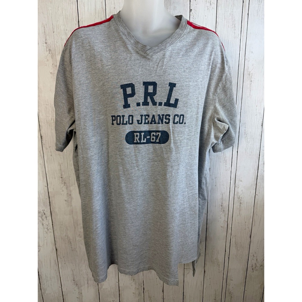 Polo Jeans Co. Mens Gray/Red V-Neck Graphic Logo PROJECT T-Shirt XL